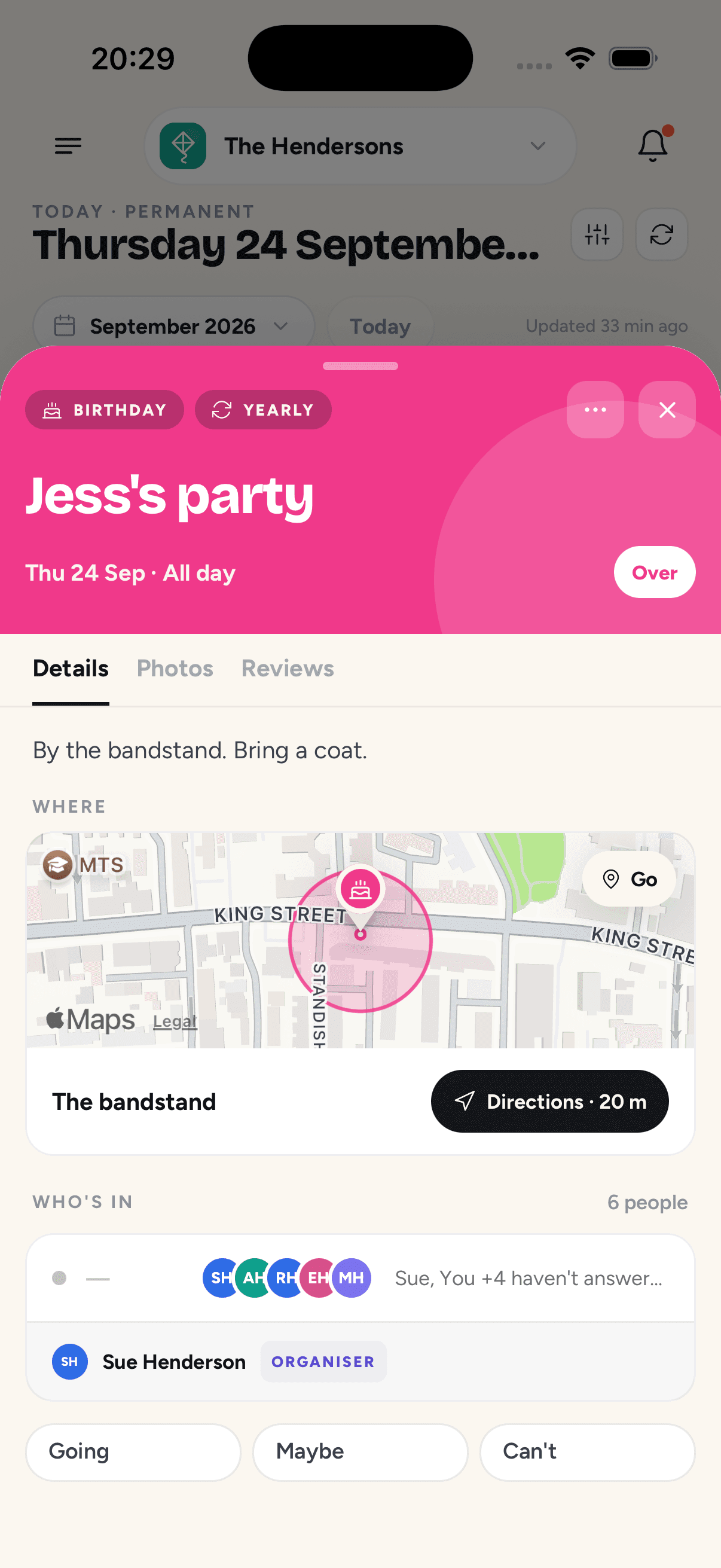 Plan with Jess’s pink birthday details sheet open